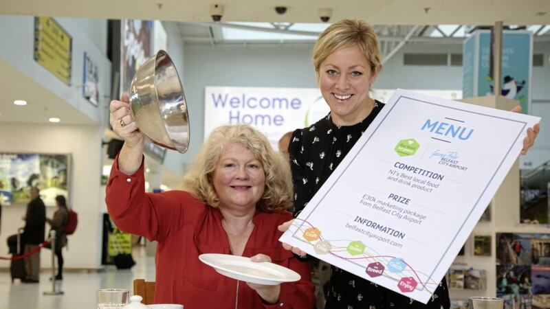 Michele Shirlow, CEO of Food NI, and Katy Best, Commercial and marketing director at George Best Belfast City Airport, launch the search for Northern Ireland&rsquo;s &lsquo;Best&rsquo; local food and drink product. Picture by Darren Kidd, Press Eye     