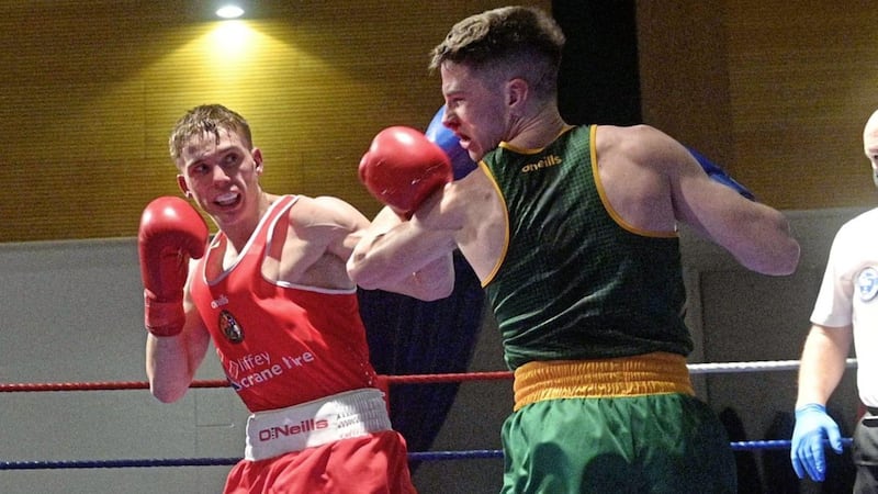 Emerald&#39;s Dominic Bradley came through a gruelling encounter with Holy Family&#39;s Rory Lavery to claim the Ulster elite lightweight title last week. Picture by Mark Marlow 