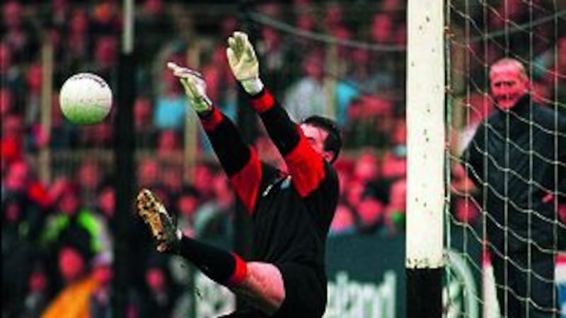 Neil Collins plunges to save Charlie Redmond's penalty towards the end of the 1994 All-Ireland final.