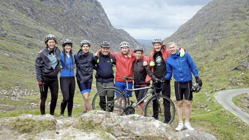 Abi Jackson, third from right, and group near the top of Moll&#39;s Gap while cycling the Ring of Kerry as part of the Reeks District Big Five challenge 