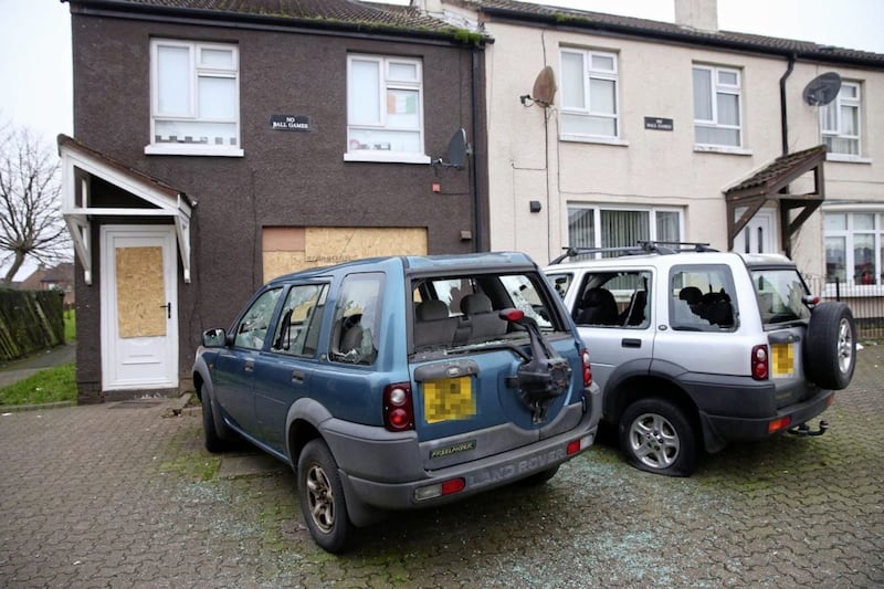 Damage caused to cars and a house in Laurel Bank in Poleglass Picture Mal McCann. 