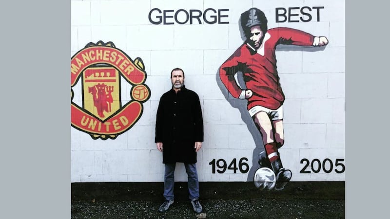 Eric Cantona posted a picture on Instrgram of him beside a mural of George Best at Belfast&#39;s Sandy Row 