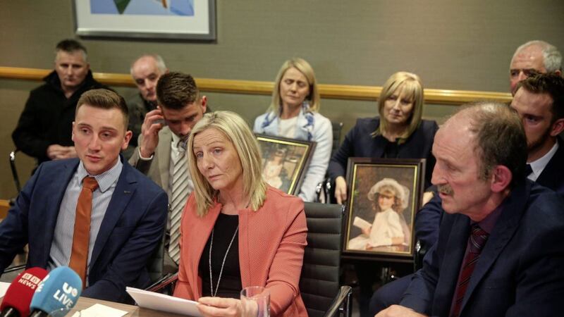 Marie and Raymond Ferguson, whose nine-year-old daughter Raychel died of hyponatraemia in June 2001, speak to the media following the publication Mr Justice O&#39;Hara&#39;s report. Picture by Mal McCann 