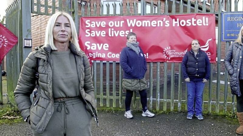Former Regina Coeli staff member Emma McCann and other workers outside the former women-only hostel. Picture by Mal McCann 