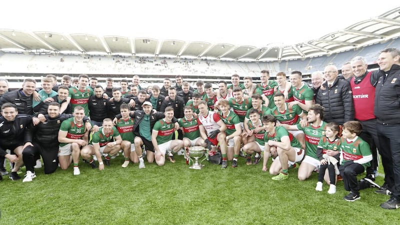 Mayo celebrate their Allianz Football League Division One Final win over Galway. Pic Philip Walsh 