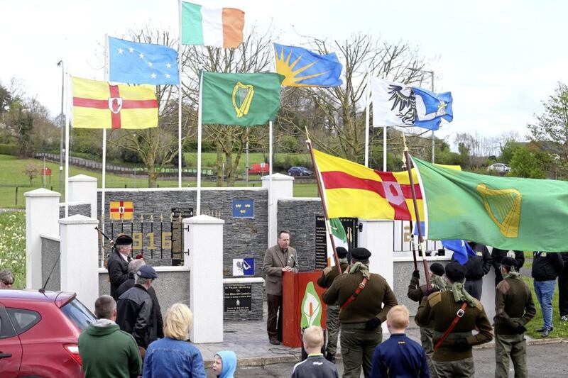 Republican Sinn Fein colour party at a Easter commemoration in the Kilwilkee Estate in Lurgan, Co Armagh Picture Mal McCann. 
