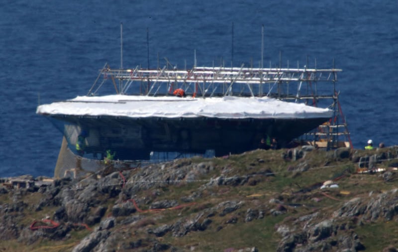 File photo dated 12/5/2016 of the construction of the famous Star Wars spaceship, the Millennium Falcon, at Malin Head in Donegal, that appeared in Star Wars: The Last Jedi&nbsp;