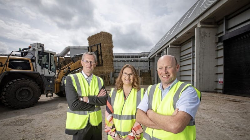Adrian Moynihan, head of First Trust Bank, pictured with Elaine Shaw, chief executive of Northway Mushrooms and Tom McDonnell, general manager of Northway Substrate 