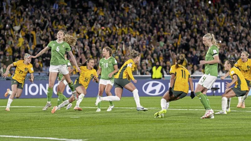 Australia's Steph Catley celebrates scoring their side's penalty, condemning the Irish to an opening World Cup defeat