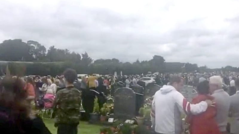 An image of the scene in St Patrick&#39;s cemetery, Dowdallshill in Dundalk, where several people were injured, including one seriously, after reports a car collided with crowds. Picture from PA 