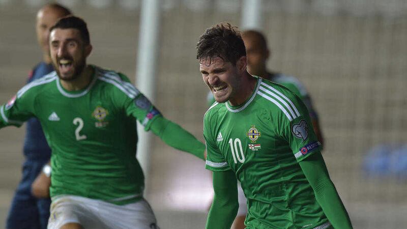 Kyle Lafferty scores at Northern Ireland v Hungary Euro 2016 qualifier in Windsor Park 
