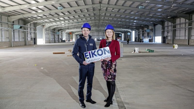 Inside the expansion of the Eikon Exhibition Centre are Theresa Morrissey, commercial and financial director and Colm Graham, sales and events manager 