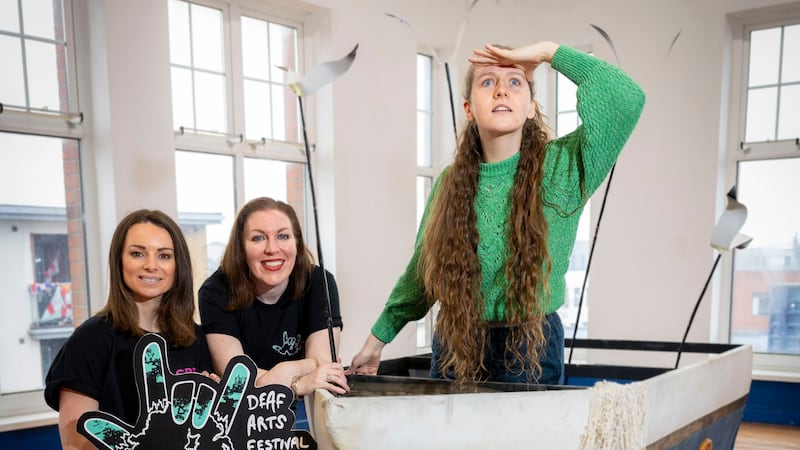 Sarah Lyle from Cre8 Theatre and Paula Clarke, artist, activist and performer, are pictured with Zoë McWhinney, The Fisherman’s Friend