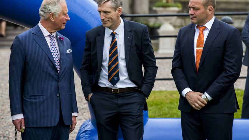 The Prince of Wales speaks with Armagh senior football manager Kieran McGeeney at Palace Demesne. Picture by&nbsp;Liam McBurney/PA