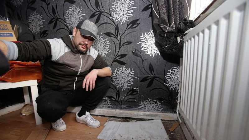 Riverdale resident Steven Lavery shows the dampness and state of disrepair of his home. Picture by Mal McCann 