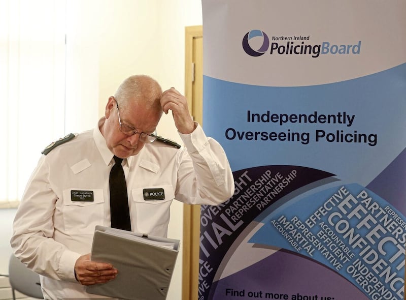 PSNI Chief Constable Simon Byrne speaking after an emergency meeting of the Policing Board.Picture Mal McCann. 