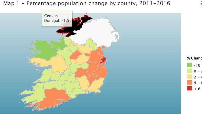 The CSO said Donegal&#39;s population fell by 1.5 per cent. Picture by Ordnance Survey Ireland 
