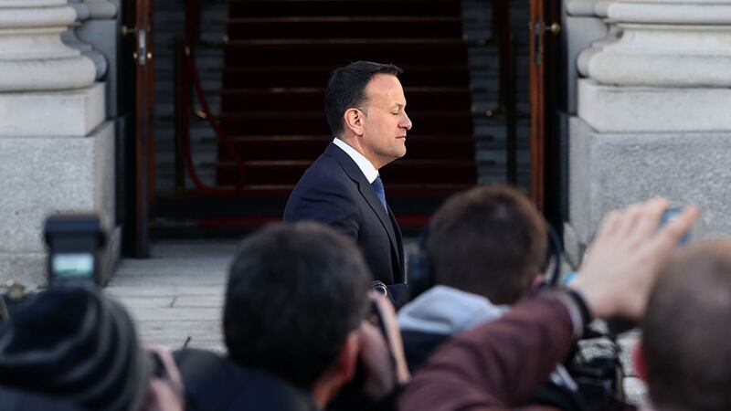 Leo Varadkar leaves the podium after speaking to the media following last night's historic Brexit vote by MPs in London&nbsp;