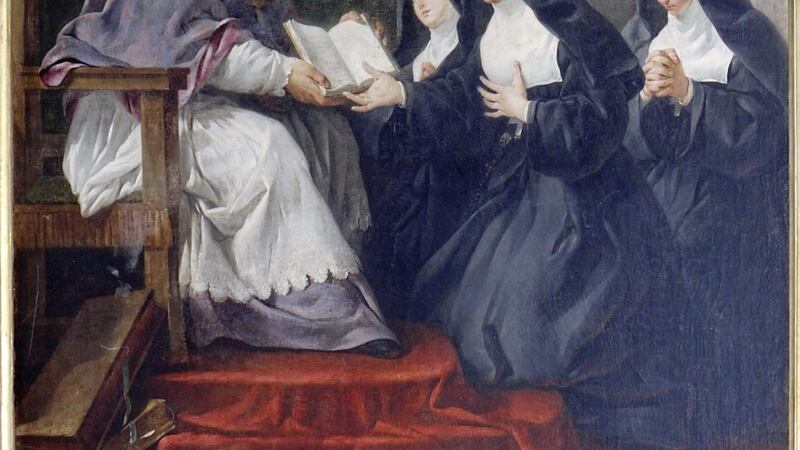 In this 18th century painting by No&euml;l Hall&eacute;, St Francis de Sales is shown giving St Jane de Chantal the rule of the Visitation Order 