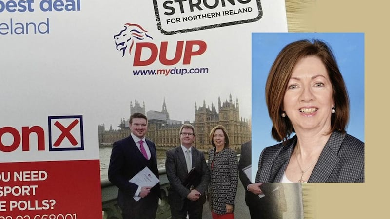 Theresa Donaldson, right, chief executive Lisburn and Castlereagh council, who was pictured with the DUP&#39;s Jeffrey Donaldson on a party election leaflet 
