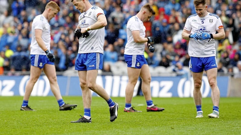 Conor McManus and his Monaghan team-mates at the final whistle Picture: Philip Walsh 