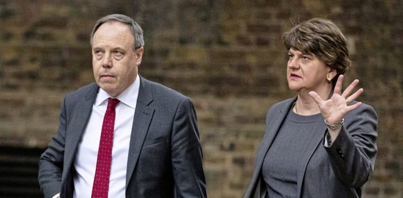 DUP leader Arlene Foster and deputy leader Nigel Dodds. Picture by Aaron Chown/PA Wire 