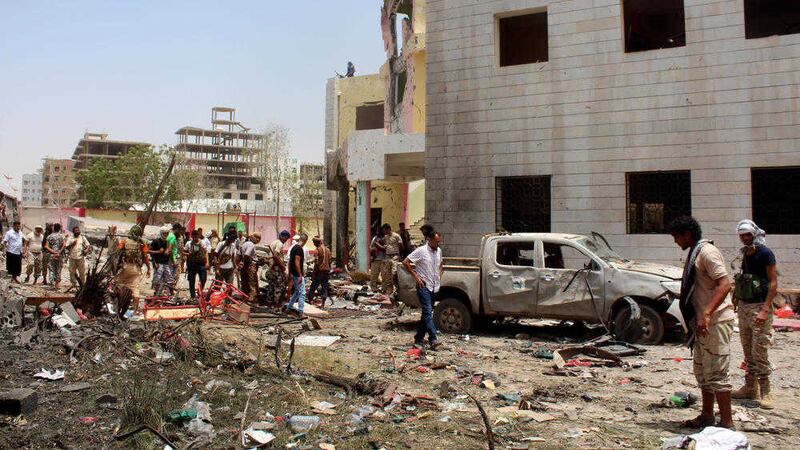 A bombing claimed by the Islamic State group in Aden has killed more than 50 pro-government troops who had been preparing to travel to Saudi Arabia to fight Houthi rebels. Picture by Wael Qubady, Associated Press