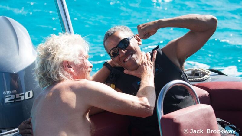 Watch Barack Obama and Sir Richard Branson go head to head in a watersport challenge