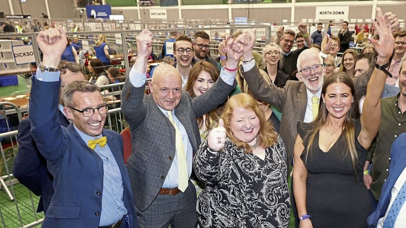 Alliance Party leader Naomi Long with fellow MLAs Sorcha Eastwood (Lagan Valley), John Blair (South Antrim) and Andrew Muir (North Down) at the election count in Jordanstown last week. Alliance more than doubled their Assembly seats to 17, suggesting a growth in voters who want a &#39;normal Northern Ireland&#39;, says Leona O&#39;Neill. Picture by Pacemaker/Stephen Davison. 