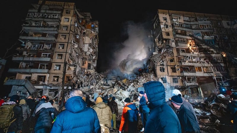 A block of flats following a Russian air strike on Dnipro in south-eastern Ukraine (Arsen Dzodzaev/AP/PA)