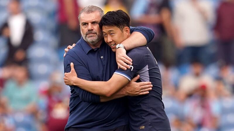 Ange Postecoglou with Tottenham captain Son Heung-min (Nick Potts/PA)