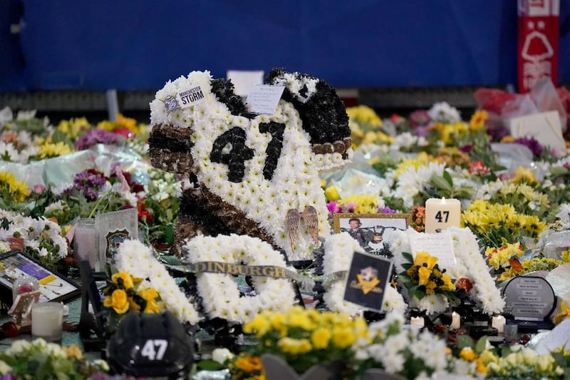 Several floral tributes were left outside the Motorpoint Arena in Nottingham, where the Nottingham Panthers play (Zac Goodwin/PA)