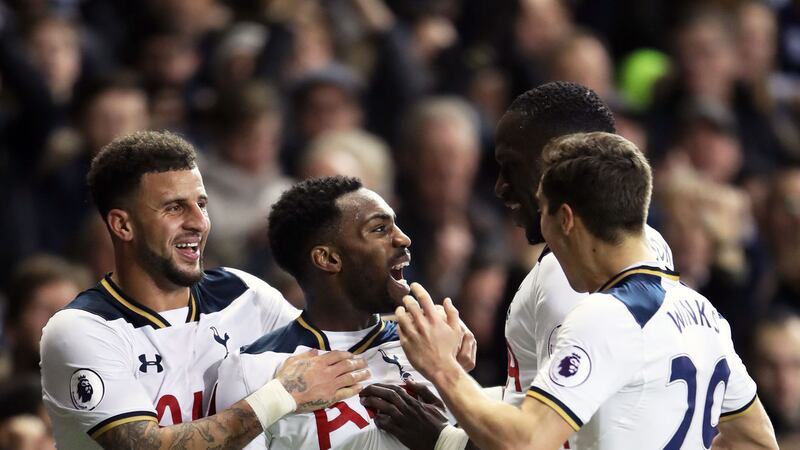 Tottenham Hotspur's Danny Rose (second left) celebrates scoring the winner in Sunday's Premier League game against Burnley at White Hart Lane<br />Picture by PA&nbsp;