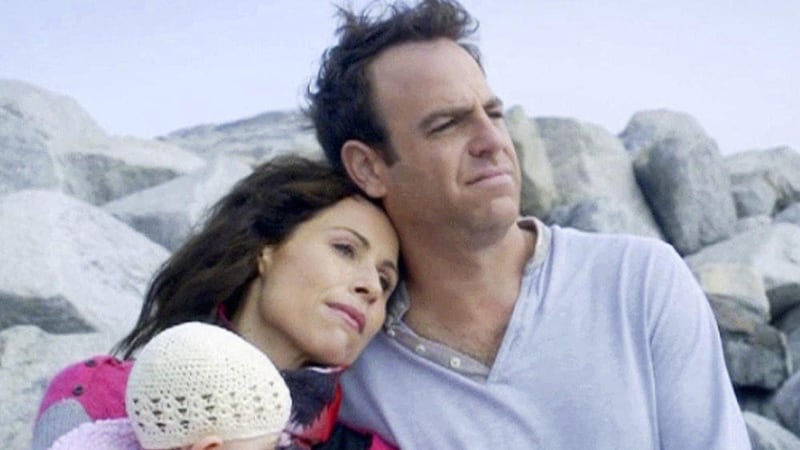 A scene from the movie Return to Zero starring Minnie Driver and Paul Adelstein  