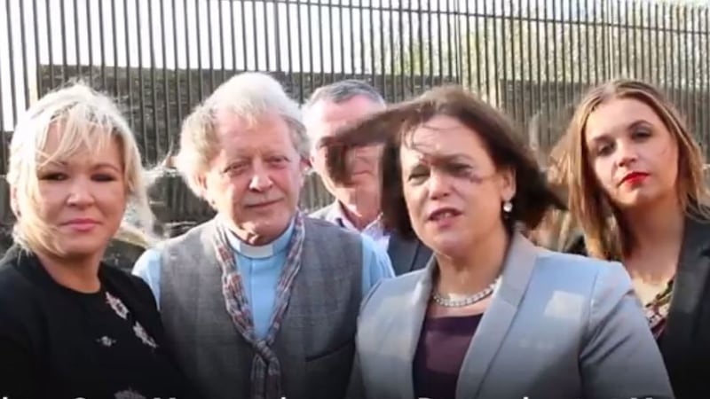 &nbsp;Standing with Ms McDonald was Rev David Latimer as well as Sinn Fein deputy leader Michelle O'Neill, MP for Foyle Elisha McCallion and Sinn F&eacute;in's national chairman Declan Kearney.