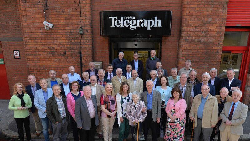 Former Belfast Telegraph staff gather outside the current building in Belfast city centre before it is moved to new premises. Picture by Colm Lenaghan, Pacemaker  