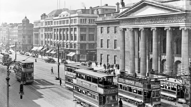 A view of the GPO and a busy O&#39;Connell Street, in a photograph dated from the 1920s-1930s. 
