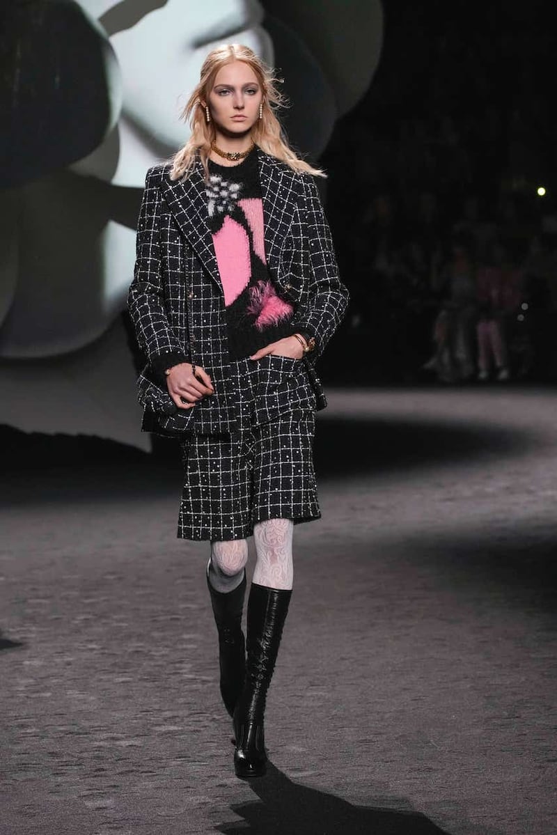 A model wears a creation for the Chanel Fall/Winter 2023-2024 ready-to-wear collection