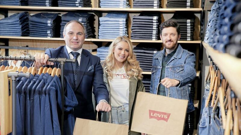 Pictured at the opening of the new Levi&#39;s store at the Boulevard are the centre&#39;s retail director Chris Nelmes and Levi&rsquo;s store manager Patrick Gilmore with Cool FM&rsquo;s Melissa Riddell. Photo: Philip Magowan/PressEye 