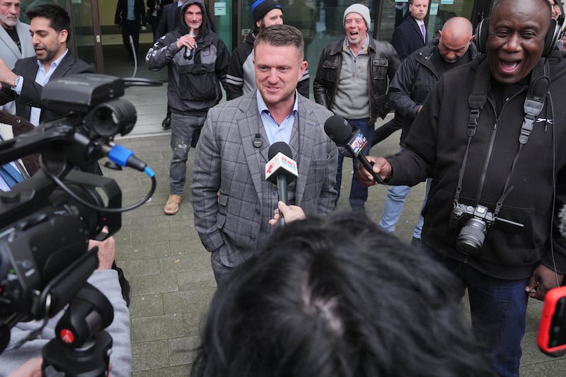 Tommy Robinson outside Westminster Magistrates’ Court on Monday