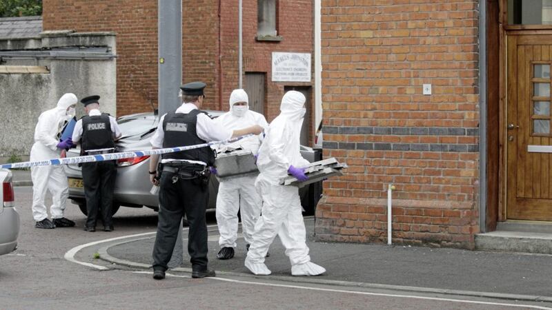 Police at the Johnston Allen flats on Victoria Street, Lurgan, following the murder of a 45-year-old man. Picture by Cliff Donaldson 
