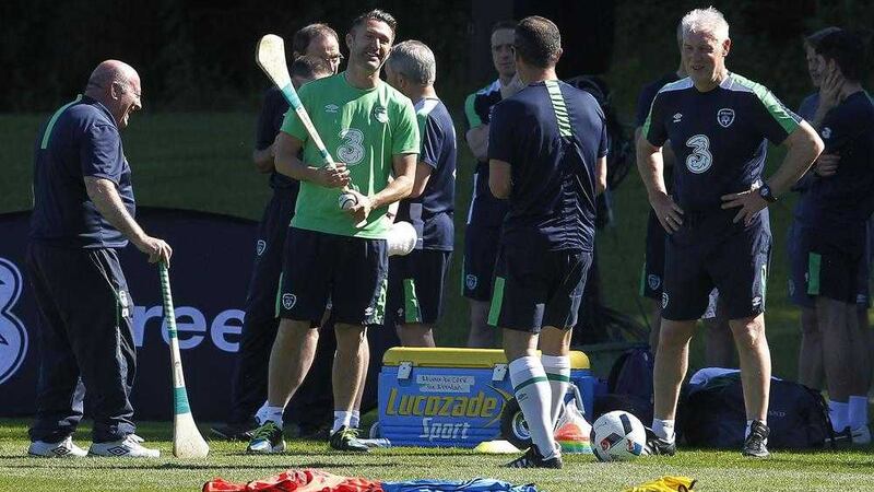 Robbie Keane indulged in some hurling on Thursday and the Ireland skipper is certain he will be fit for the second Group E game at the latest<br /> Picture by PA
