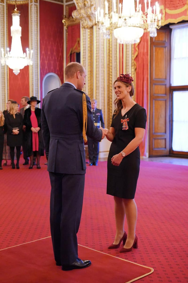 Sarah Hunter chats to William at Buckingham Palace 