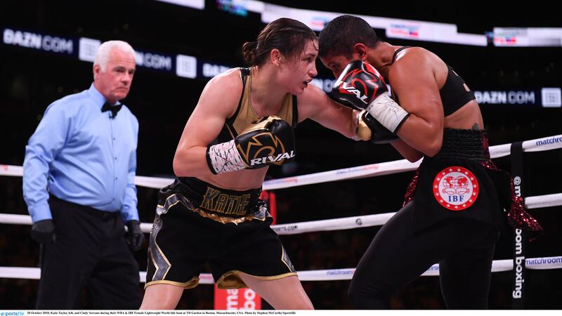 World champion Katie Taylor (left) in action against Cindy Serrano