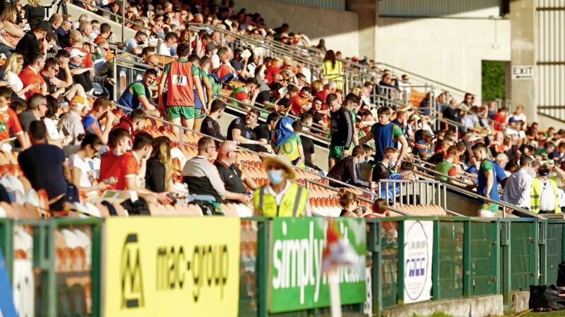 Around 450 supporters watched Armagh versus Donegal on Saturday night, the first time limited numbers were allowed to return to grounds to watch an inter-county game in over a year Picture: Philip Walsh 