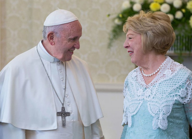 &nbsp;Pope Francis with Sabina Higgins in&nbsp;Aras an Uachtarain. Picture by Press Association
