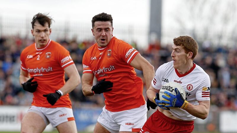 Peter Harte (Tyrone) and Stefan Campbell (Armagh) are likely to be central figures when the counties clash in Omagh on Saturday Picture by Philip Walsh 