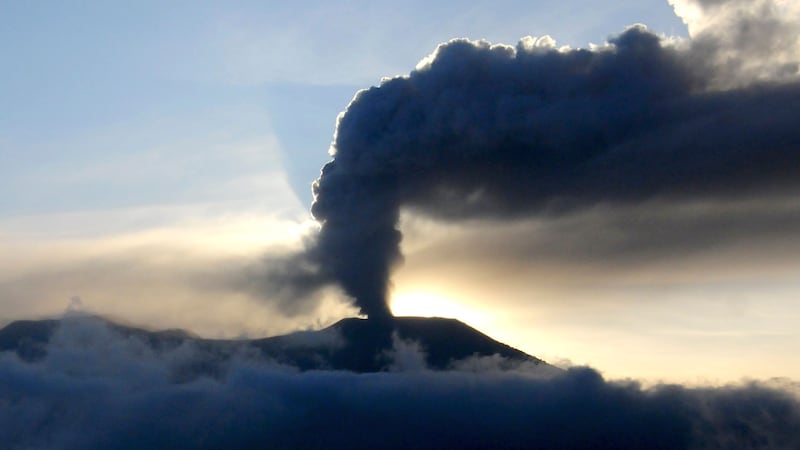 Mount Marapi spews volcanic ash from its crater in Agam, West Sumatra (Ardhy Fernando/AP)
