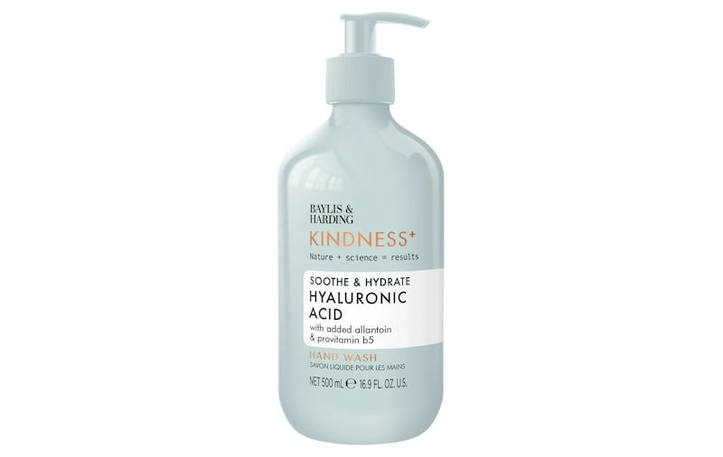 This is a product image of Baylis & Harding Kindness+ Hyaluronic Acid Moisture/Hydrate Hand Wash, £5, Ocado. See PA Feature BEAUTY Hands. WARNING: This picture must only be used to accompany PA Feature BEAUTY Hands. PA Photo. Picture credit should read: Baylis & Harding /PA
NOTE TO EDITORS: This picture must only be used to accompany PA Feature BEAUTY Hands