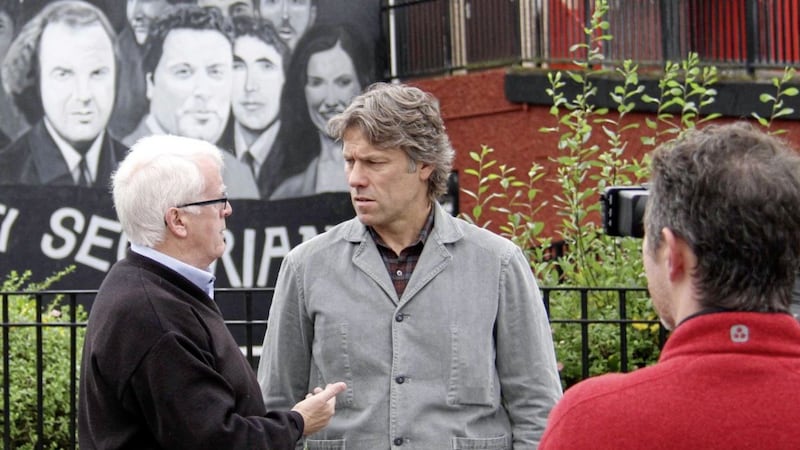 Comedian John Bishop was shown around the Bogside by John Kelly of the Museum of Free Derry. Picture by James Whorriskey 
